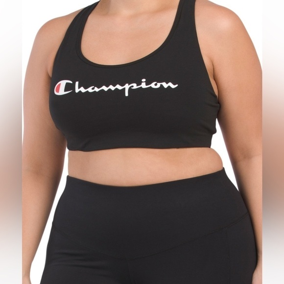 Champion Set New Plus Size 1X Black Graphic Sports Bra and Biker Shorts - Picture 2 of 5